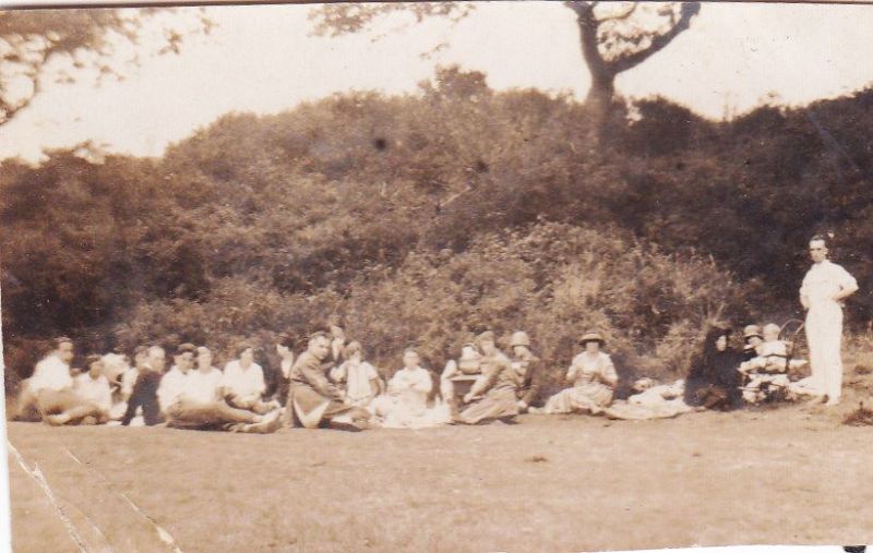  Picnic on the Bowling Green, East Mersea. Wilson family. 

The Bowling Green was the grass area below the cliffs at Cudmore Grove, now all gone with erosion. 
Cat1 Families-->Other Cat2 Mersea-->East