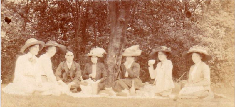  Wilson Family - teatime on the Bowling Green at East Mersea.

The Bowling Green was below the cliffs at Cudmore Grove, now all gone with erosion. 
Cat1 Families-->Other Cat2 Mersea-->East