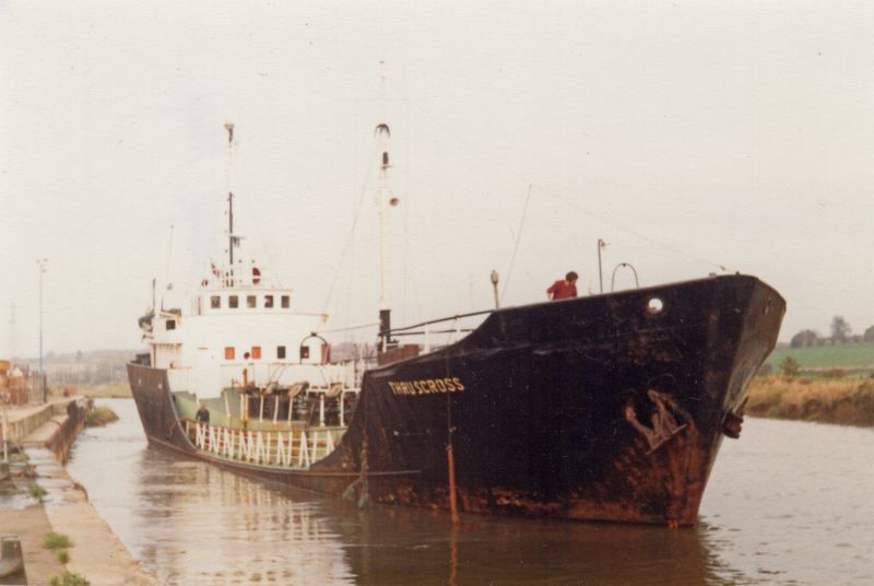  THRUSCROSS - coasters at Colchester Hythe. She carried sewage from Colchester out into the North Sea for dumping off Harwich. Also known as 'sludge carriers' or 'bovril boats'.

Built 1954 in Groningen as STELLA MARIS. Renamed CONSTANCE 1971, THRUSCROSS 1977. Official No. 364446 IMO 5340340. Broken up Milford Haven November 1988. 
Cat1 Places-->Colchester-->Hythe Cat2 Ships and Boats-->Merchant -->Power