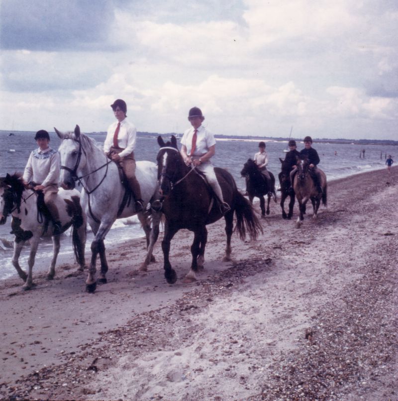  Patricia Catchpole's Riding School on West Mersea beach.


A similar picture appeared in Essex County Standard:

A picturesque part of the West Mersea scene since 1948 has been the string of horses from Miss Patricia Catchpole's riding school seen here cantering along the beach. From a modest start with two ponies bought for £50 the school now has 22 horses and caters for over ...
Cat1 Mersea-->Beach Cat2 Mersea-->Clubs & Organisations