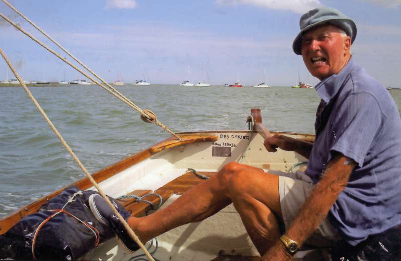  Des Carter sailing in Salcott Creek with cousin David from Australia. 
Cat1 People-->Other Cat2 Mersea-->Creeks, fleets, channels, saltings