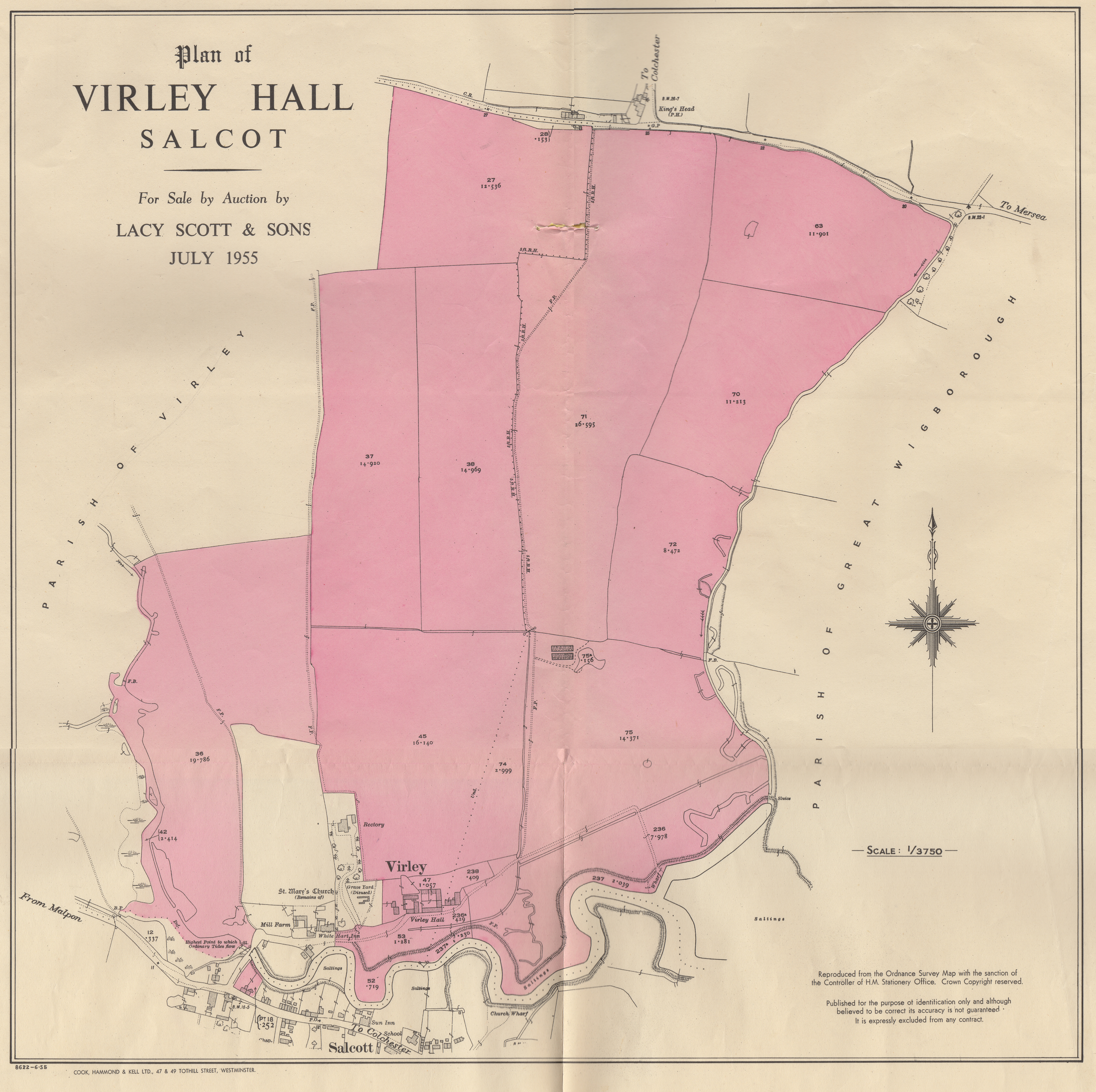 ID AD01_007 Virley Hall Farm Sale, Salcot, Essex.
<br>Plan of Virley Hall, for sale by ...