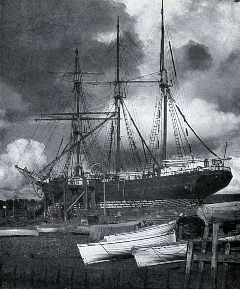  The famous barque CAP PILAR photographed when she was up in Aldous's Yard at Brightlingsea in 1939. This once-lovely ship now lies a wreck up at Wivenhoe [Douglas Went, 1963]

From an article on Brightlingsea by Douglas Went, published in Essex Countryside December 1963.

The picture is also used in The Sailor's Coast by John Leather, which gives more details of her subsequent history. 
Cat1 Ships and Boats-->Merchant -->Sailing Cat2 Places-->Brightlingsea-->Shipyards