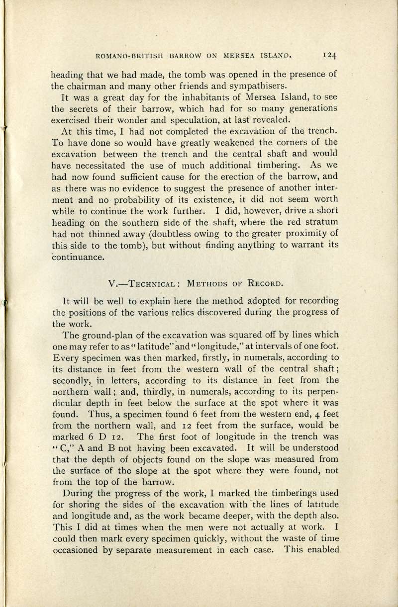  Opening of Romano-British Barrow Page 124.

V. Technical: Methods of Record. 
Cat1 Mersea-->Barrow-->Reports