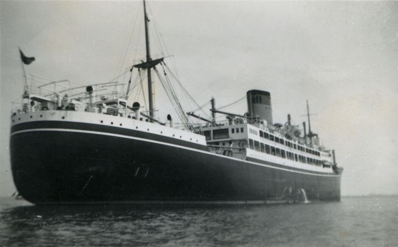 Shaw Savill's liner GOTHIC laid up in the River Blackwater in 1954. She had taken the Queen and the Duke of Edinburgh on the Royal Tour of New Zealand and Australia. She was built 1948, 15,911 tons gross, Official Number 182351, scrapped Taiwan 1969. Date: cJuly 1954.