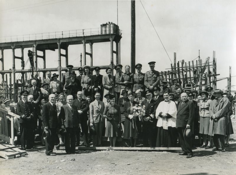  WW2 shipyard launch party at Wivenhoe. 
Cat1 Places-->Wivenhoe-->Shipyards Cat2 War-->World War 2
