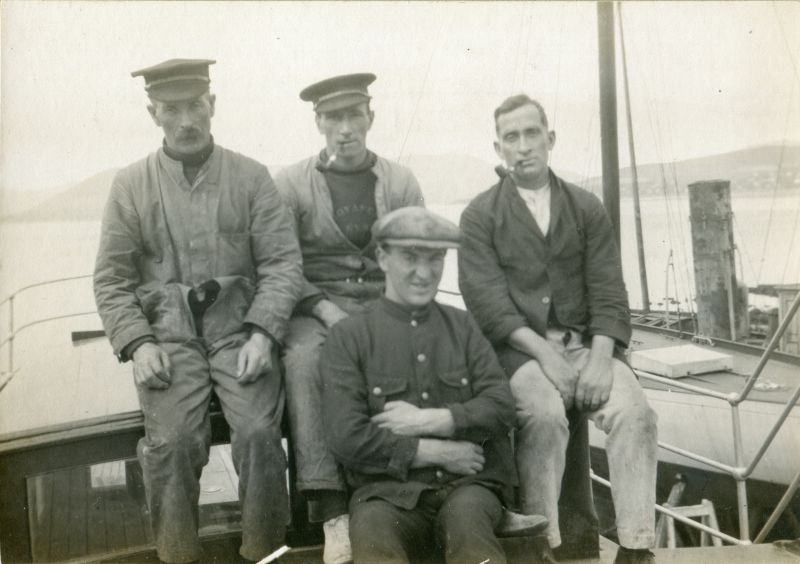  Thought to be on board steam yacht ROMOLA. Ernest Stephen Appleton is on the right. 
Cat1 People-->Fishermen and Seamen