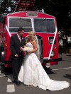  A retired fire engine was the transport for the wedding of Christine Blaver and Gary Mussett at West Mersea Parish Church.
 Dennis fire engine WTW749 was from Grays.  MLD_WED_003