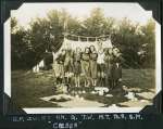  Girl Guides - 1936 Camp.
 G.F., J.W, J.T., P.M., Q., T.W., M.T., Tb.S., S.M.
 Creser.  GG01_022_001