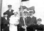  AT WEST MERSEA REGATTA. 
 L to R Mrs. Wendy Taunton; Capt. L. McMullen; Miss Freeman-Taylor; Mr Lump Hills of Lump Hall; Major B. C. H. Keenlyside and Mr. H. J. Hines of Aldham Hall, owner of FREBELLE II.
 from THE ILLUSTRATED AND DRAMATIC NEWS August 10 1934  KNL_OPA_053