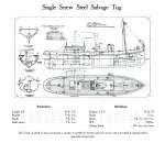  Single Screw Steel Salvage Tug. From Otto Andersen catalogue. This vessel, of which we have constructed a number, is suitable for harbour and river service, and is provided, if required, with a powerful salvage pump.  BOXD1_002_011