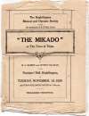  The Mikado by W.S. Gilbert and Arthur Sullivan, at the Foresters' Hall, Brightlingsea. Programme Page 1. 
 Brightlingsea Musical and Operatic Society.  JA23_101