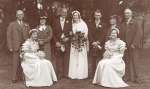  Golding family from Peldon Lodge.
 L-R 1., 2., 3., 4. John William 'Jack' Lord (Waldegraves Farm) 5. Nancy Rosemary née Golding (bride), 6. William Golding (bride's brother), 7. Gracenia Golding, 8. Meg Golding (bridesmaid), 9. Percy Golding
</p><p>From Sheila Gray:
 Nancy's father farmed Peldon Lodge
 William Golding married Margaret Gray (sister of Victor) c1942
 One of the bridesmaids is Meg Golding, married a Mr Hutley.  TLR_GLD_001