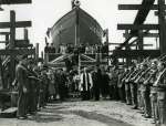 155. ID MMC_P668_007 Wivenhoe Shipyard - launch of minesweeper J537.
  This was MMS37, completed 18 August 1941 for the Royal Navy, Yard Number 15 [ John Collins ]
Cat1 Places-->Wivenhoe-->Shipyards Cat2 War-->World War 2