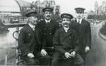  After guard of CREOLE 54 tons.
 1890-1913 569 starts, 339 prizes, 166 firsts, 132 seconds, 38 thirds, 3 fourths.
 L-R Captain Charles Leavett, Sam Heard Mate, Bill Gager 2nd Mate, Fred Layzell C. Steward.
 CREOLE was built 1890 Forrestt & Co. Ltd., Wivenhoe. Composite. Offical No. 98113. Scrapped Brightlingsea 1931.  CG6_035