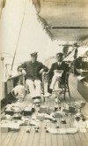752. ID PBIB_RIC_021 Trophies on unidentified yacht. Isaac Rice [ junior ] on the left.
Cat1 People-->Fishermen and Seamen Cat2 Yachts and yachting-->Sail-->Larger